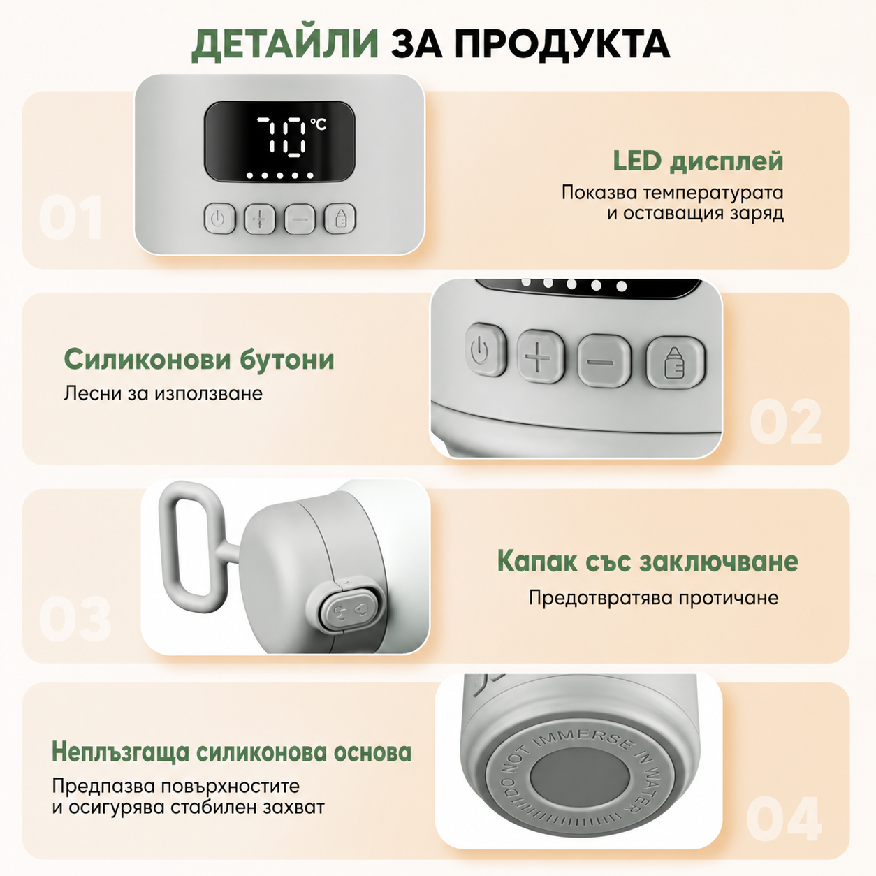 Преносим нагревател за бебешко мляко с LED дисплей